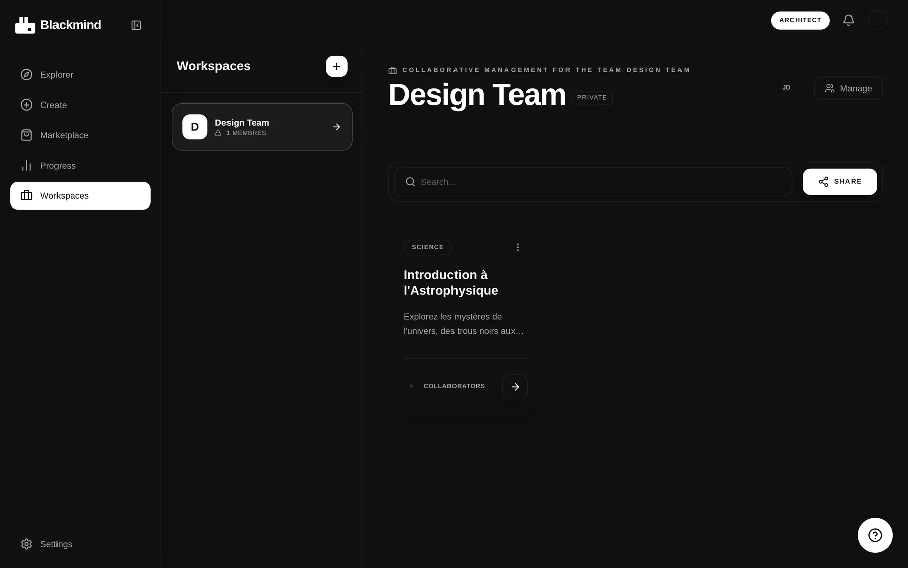 Courses belong to a team, not a person. Learning alone is the strongest predictor of not finishing, so the shared space is part of the product rather than an add-on.