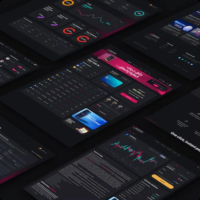 The two platforms and the admin dashboard laid out together — one component library and one set of financial primitives, so a state means the same thing wherever it appears.